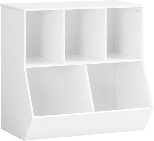Vista 11 de HOOBRO Estantería para niños, estantería con cabecera, cubo de almacenamiento de juguetes, estantería para juguetes de niños, gabinete