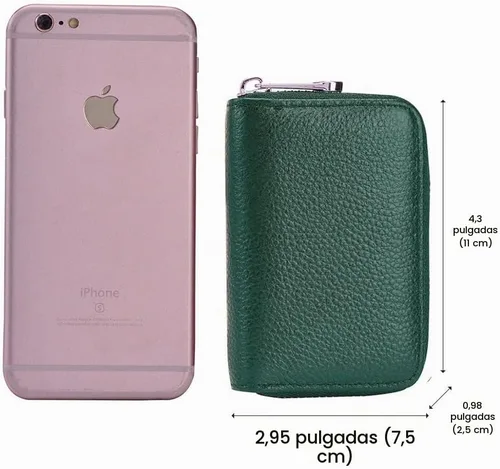 Vista 6 de EASTNIGHTS Porta Tarjetas de Crédito RFID de Cuero Genuino Cartera de Tarjetas de Crédito con Cremallera Verde oscuro