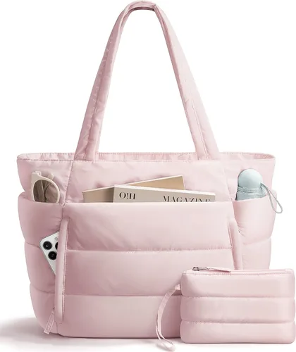 Vista 15 de Bolsa Tote Acolchada para Mujeres, Bolsa de Mano de Trabajo Ligera y Esponjosa para Maestras y Enfermeras, Bolsa de Hombro Acolchada para Escuela