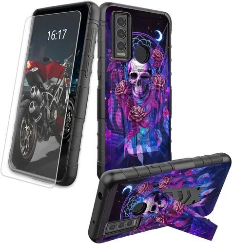 Vista 59 de Funda para AT&T Maestro Max 2021/Cricket Ovation 2 con protector de pantalla de vidrio templado, funda resistente con función atril integrada