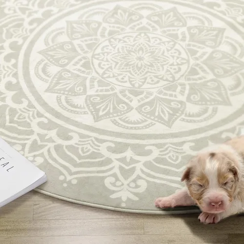 Vista 8 de Carvapet Alfombra redonda de 3 pies, alfombra circular con estampado de mandala, antideslizante, lavable, suave para entrada, baño, guardería