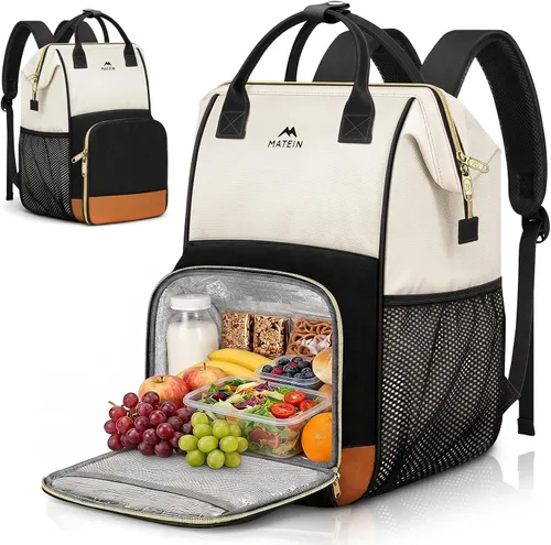 Vista 9 de MATEIN Insulated Lunch Backpack for Women, 15.6 Inch Laptop Backpack, Grey Gris
