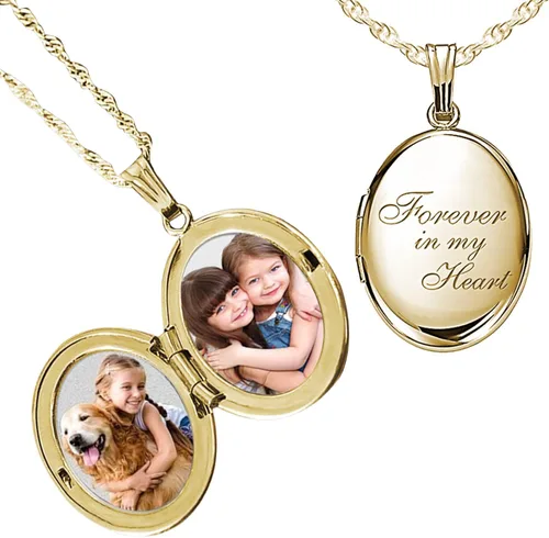 Vista 9 de PicturesOnGold Collar con medallón ovalado de plata de ley y oro amarillo para mujer con cadena de 18 pulgadas