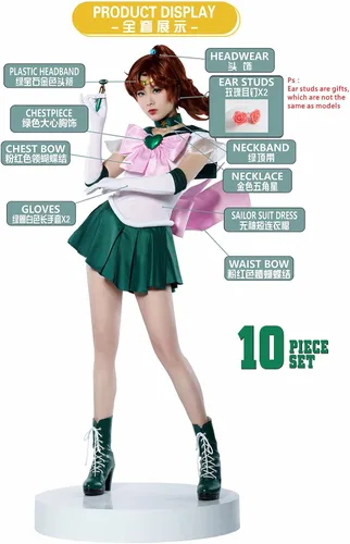 Vista 2 de MRHALLACG COS - Disfraz de anime Sailor Moon Júpiter Makoto Kino SuperS, disfraz de cosplay para niños, adultos, mujeres, talla plus