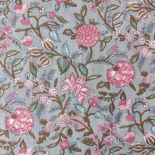 Vista 23 de AVKA Studio Tela de impresión en bloque a mano por yarda - PRECORTADA 1 yarda 42 pulgadas de ancho - Material 100% algodón - Patrón floral azul