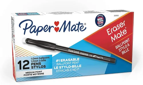 Vista 6 de Paper Mate EraserMate - Bolígrafo borrable, punta media, color negro, caja de 12