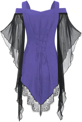 Vista 5 de Vestidos góticos para mujer, disfraces medievales renacentistas, talla grande, vestido de bruja vampiro, vestido de bruja de hadas steampunk