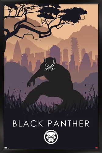 Vista 8 de Trends International Marvel Heroic Silhouette - Póster de pared de Black Panther, 14.725 x 22.375 pulgadas, versión enmarcada de madera de granero