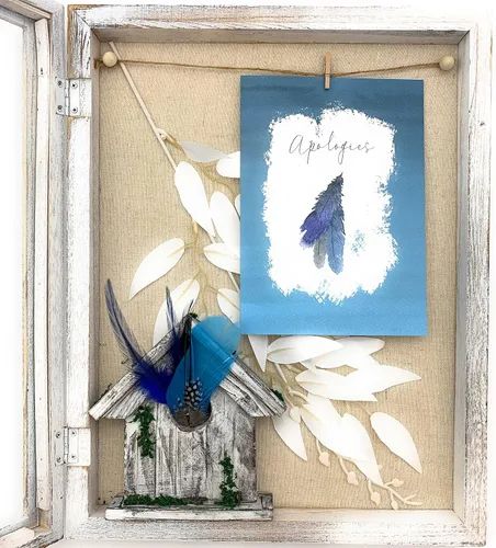 Vista 6 de Smiling Wisdom - Tarjeta de felicitación de disculpas y plumas que simbolizan disculpas y perdón - Hombres Mujeres Pareja Familia - Pluma azul