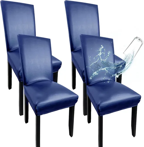 Vista 23 de Fundas de Silla de Cuero para Sillas de Comedor, Juego de 4, Fundas Super Elásticas Impermeables para Sillas de Cocina, Fundas de Silla de Comedor
