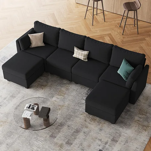 Vista 6 de Huatean Home Sofá Seccional Modular de 114.17", Sofás Seccionales de 6 Asientos con Almacenamiento, Espuma Viscoelástica, Sofá Modular Convertible