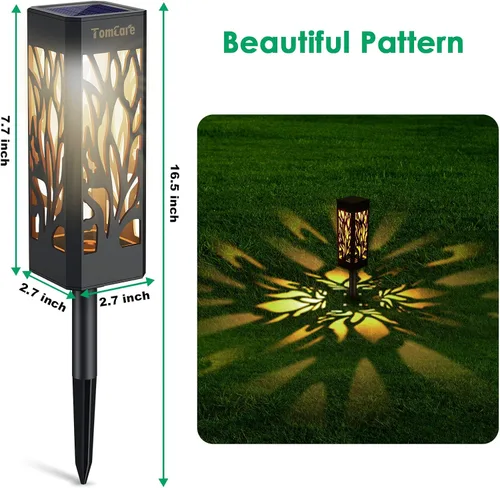 Vista 3 de TomCare Farol solar de llama parpadeante para exteriores con luces solares brillantes mejoradas