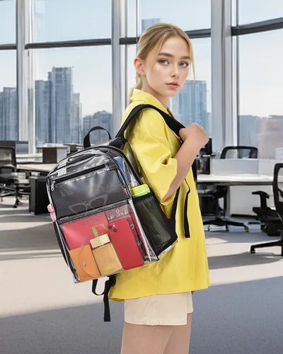 Vista 5 de Paxiland Mochila transparente resistente, 16 x 13 x 7 pulgadas, bolsa