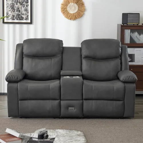 Vista 12 de Sofá reclinable de dos plazas con consola, color azul Manual Recliner Loveseat with Phone Holders, Storage Drawer, Cup Holders, Side Pockets, Dual