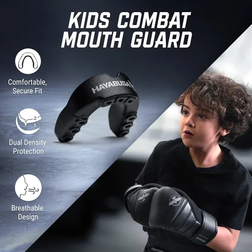 Vista 2 de Hayabusa Combat Sports - Protector bucal para jóvenes, niños y adultos, viene con funda, color negro/dorado, juvenil