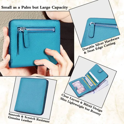 Vista 3 de BIG SALE-AINIMOER billetera de bolsillo pequeña con cremallera, plegable, compacta de cuero con bloqueo por identificación por radiofrecuencia