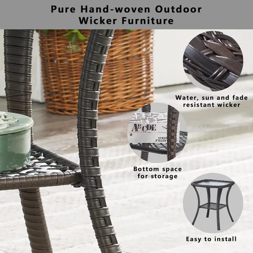 Vista 4 de Belord Mesa auxiliar pequeña para exteriores, mesa de mimbre de vidrio templado, mesa de centro impermeable para patio, mesa auxiliar de ratán