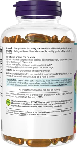 Vista 9 de Webber Naturals Aceite de pescado de 2850 mg, alta potencia, 1,800 mg de omega-3 por porción, 120 cápsulas blandas entéricas transparentes, sin
