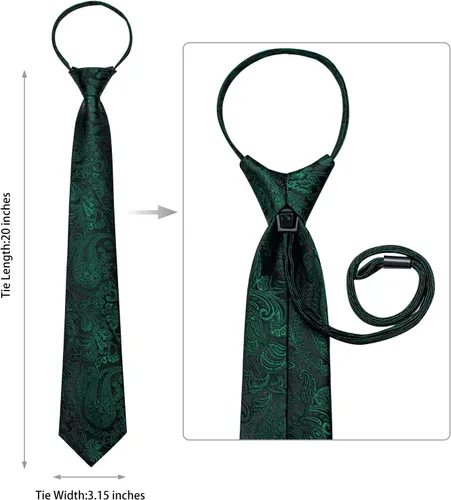 Vista 5 de DiBanGu Corbatas de Seda con Cremallera para Hombres, Corbata Preformada de Paisley Sólido a Cuadros y Conjunto de Pañuelo de Bolsillo con Gemelos