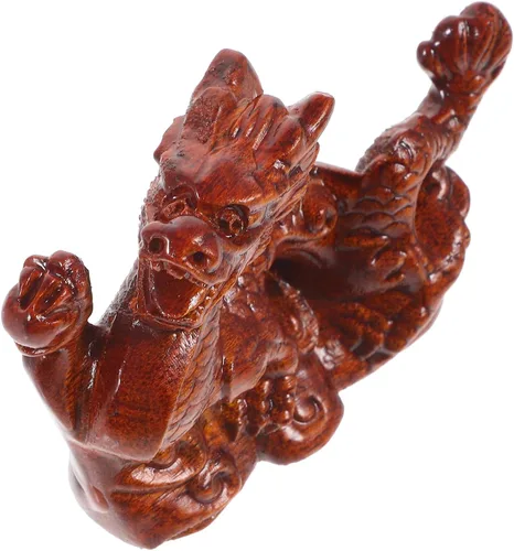Vista 5 de Estatua de dragón chino de Feng Shui, escultura de madera de dragón, escultura de 3.9 in, figuras de animales de madera tallados pequeños, figuras