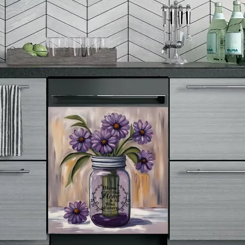 Vista 2 de Calcomanía magnética de vinilo para lavavajillas con diseño de florero de granja rústica, diseño floral para decoración del hogar, cubierta