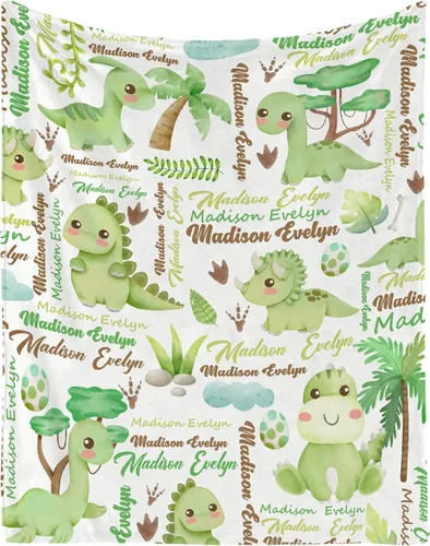 Vista 18 de Manta personalizada con nombre de bebé, dinosaurios, regalo para bebés y niñas, manta de franela suave para recién nacidos, manta cómoda y acogedora