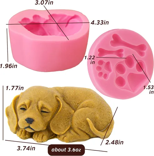 Vista 2 de 2 moldes de jabón de silicona para perros, forma de hueso de pata de cachorro 3D, molde de fondant de silicona, lindo molde de vela para perro, cera