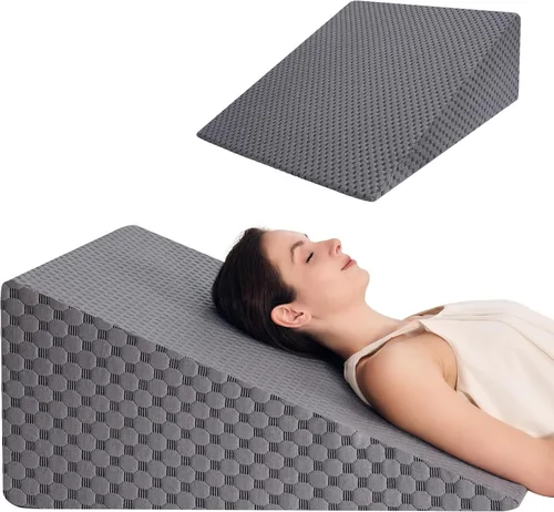 Vista 10 de Almohada de cuña de 5 pulgadas para cama, almohada de cuña para dormir, ronquidos, soporte para la espalda, después de la cirugía, almohada Gris