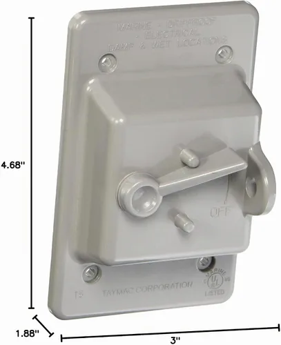 Vista 2 de Hubbell-Bell PTC100GY Caja de montaje en pared vertical impermeable, cubierta de interruptor no metálica, 1 vía, gris High-Impact Polycarbonate