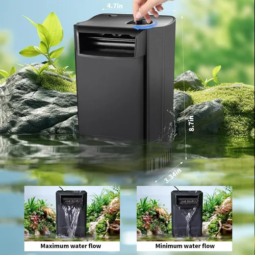 Vista 5 de Filtro de tanque de tortuga mejorado, filtros internos ajustables para acuario, filtro de cascada de reptiles silencioso, biofiltración de 3 etapas