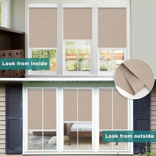 Vista 4 de Persianas enrollables opacas para ventanas, persianas enrollables personalizadas sin cordón con cenefa, protección UV y aislamiento térmico, Caqui