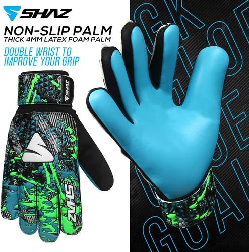 Vista 2 de Shaz Guantes de portero de fútbol para niños y jóvenes, guantes de portero de fútbol antideslizantes de 0.157 pulgadas, palma de látex con agarre
