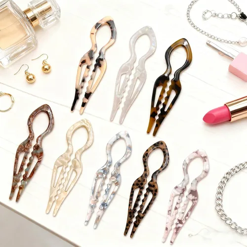 Vista 5 de 4 horquillas de pelo francés Prestige para mujer, pinzas de acetato para cabello grueso, fino y fino, pasadores decorativos para moño en negro