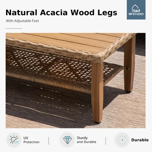 Vista 6 de MFSTUDIO Juego de sofá para exteriores en forma de L, juego de muebles de mimbre para patio, sofá modular de ratán para exteriores con mesa