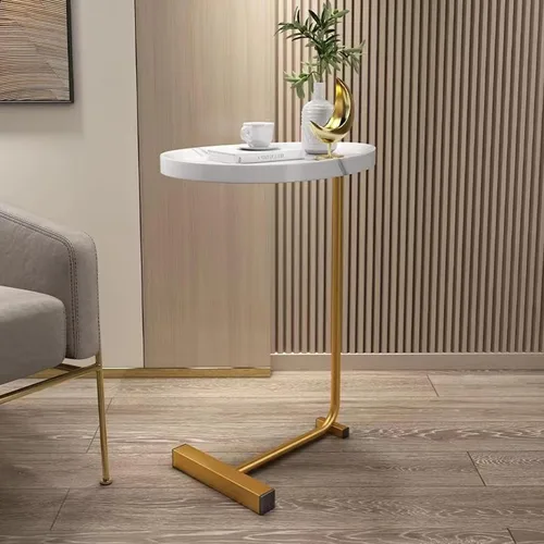 Vista 6 de Mesa auxiliar en forma de C, mesa auxiliar pequeña para sofá, mesa de sofá con marco de metal, bandeja de TV para sala de estar, dormitorio, mesita