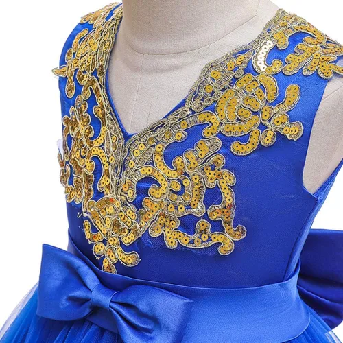 Vista 3 de ODASDO Vestido de niña de flores para niños, con lentejuelas, lazo, tutú, princesa, boda, dama de honor, fiesta de cumpleaños, desfile, 6M-11T