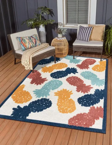 Vista 11 de Unique Loom Belize Outdoor Collection - Alfombra rectangular de 2 x 3 pies 1 pulgada, color negro y rojo óxido