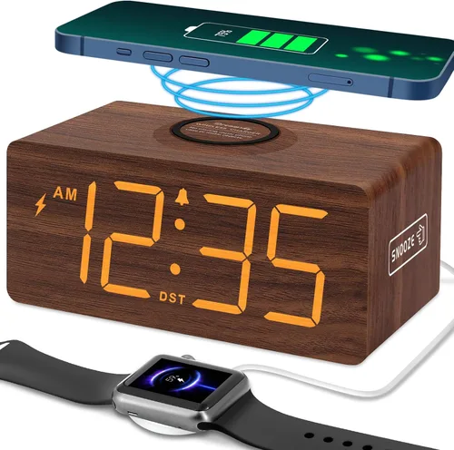 Vista 8 de DreamSky Wooden Digital Alarm Clock with Wireless Charging for Bedroom Bamboo