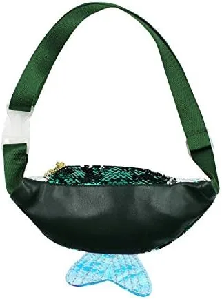 Vista 4 de JUMISEE Riñonera de lentejuelas brillantes para niños y niñas, bolsa de cintura holográfica con purpurina y cola de sirena, bolso cruzado, Verde