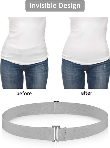 Vista 3 de Women No Show Invisible Belt Elastic Stretch Waist Belt with Flat Buckle