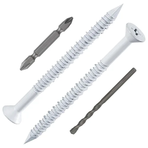 Vista 27 de Wensilon 49 piezas) Kit de ancla de tornillo para hormigón de 1/4" con cabeza plana azul para anclar a mampostería, bloque o ladrillo estuco