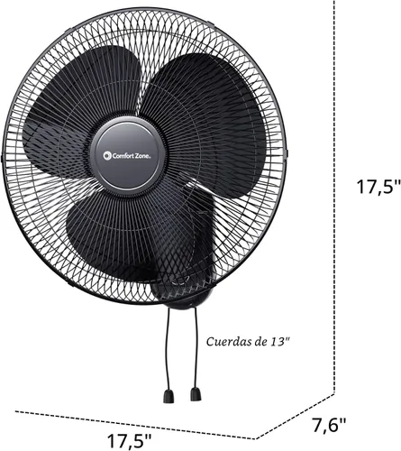 Vista 5 de COMFORT ZONE Ventilador oscilante de montaje en pared de 16 pulgadas con cadena de tracción, color negro