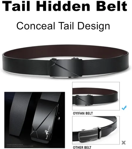 Vista 2 de Oyifan Cinturón negro para hombre, cinturón de diseñador de vestido de cuero genuino para hombres, moda Slide Ratchet Click Casual Mens Belt