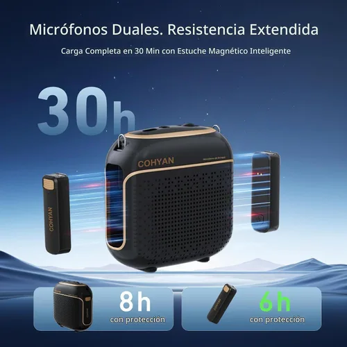 Vista 5 de Amplificador de voz inalámbrico con 2 micrófonos magnéticos Lavalier, carga y almacenamiento, amplificador de voz para profesores con altavoz