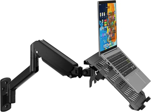 Vista 12 de WALI Soporte para laptop y monitor, soporte para monitor totalmente ajustable y bandeja para laptop para 1 portátil de hasta 17 pulgadas y 1