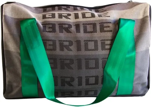 Vista 3 de Bride Racing Duffle Bolsa Gris Gradación Tela con Correas Verdes, Verde, Bolsa de lona