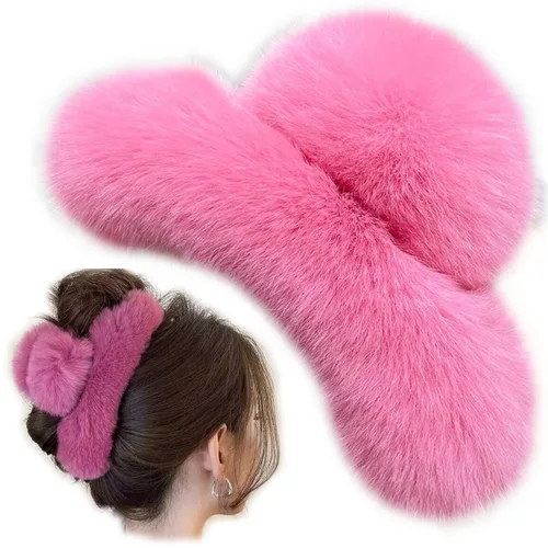 Vista 7 de YOYLMAL - Pinza grande de pelo sintético para mujer, 5.1 pulgadas, pinzas de pelo mullidas y esponjosas, antideslizantes, fuerte sujeción peluda