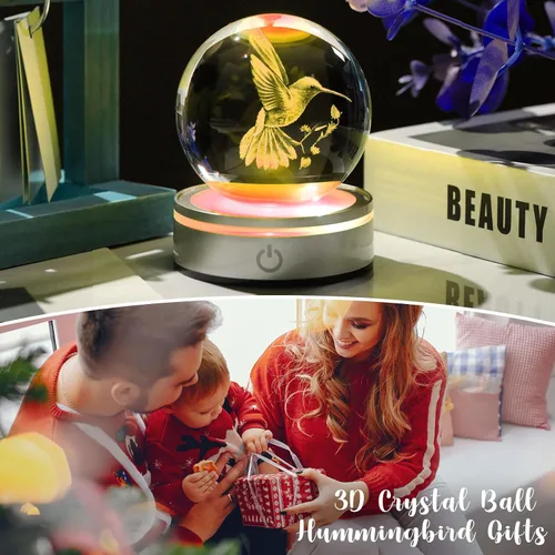 Vista 4 de Movdyka Bola de cristal 3D de colibrí, regalos para mujeres y hombres, adorno de colibrí de vidrio, figura de animales, decoración del hogar