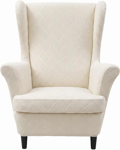 Vista 22 de MIFXIN Wingback - Funda para silla, de terciopelo de 2 piezas, elásticas, con funda de cojín, suave, lavable, protector de muebles para sala de Beige