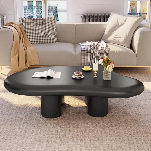 Vista 9 de Mesa de Café Nube Negra de 35.82", Mesa de Café Moderna de Borde Redondo con 4 Patas de Soporte Resistentes y Tablero de 2.67" de Grosor, Fácil